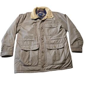 John Weitz Aberdeen Field Coat L Vintage Barn Jacket Corduroy Collar Hooded